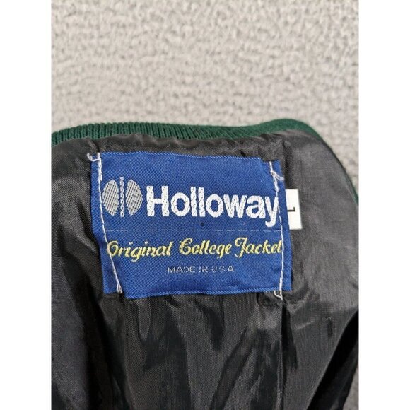 Vintage Holloway College Jacket Large Letterman Varsity Wool Leather Green Brown - Picture 3 of 16